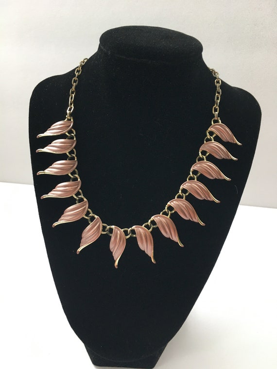 Vintage Emmons Gold Tone with Pink Enamel Necklace