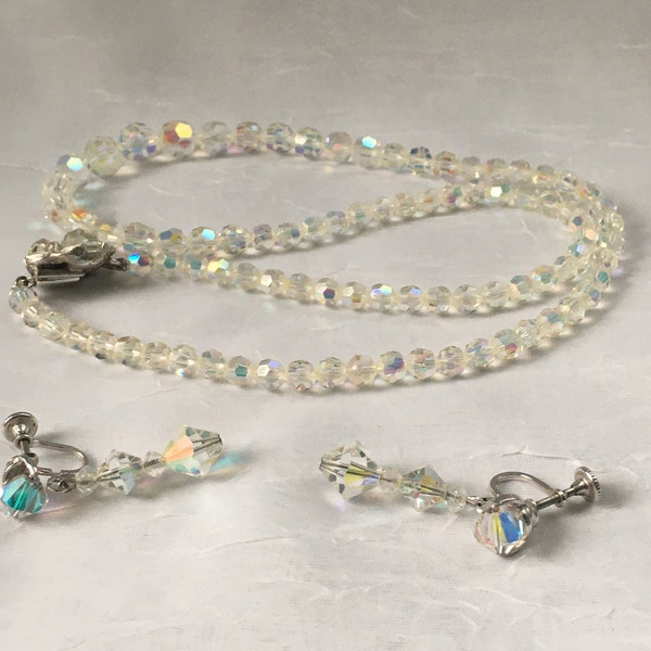 Gorgeous Elegant Vintage Sherman Round Faceted Swarovski Crystal Beaded Necklace with Screw-on Earrings
