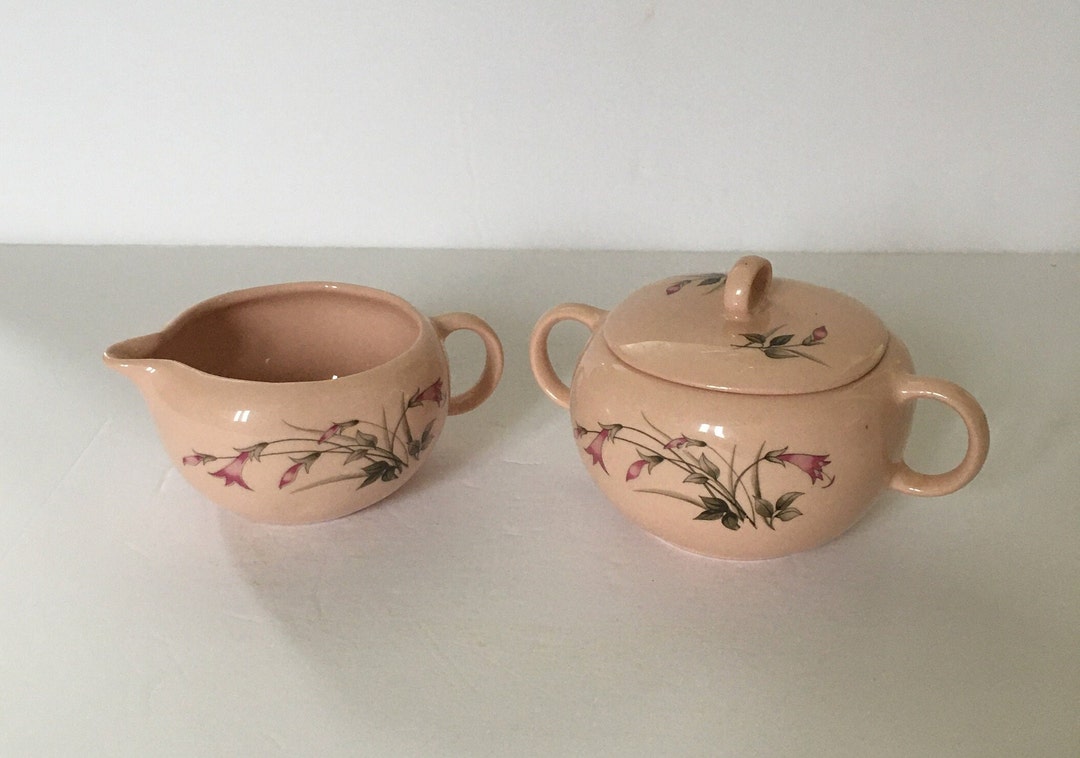 Pink Vintage Crooksville crown Pottery USA Creamer & Sugar Bowl With