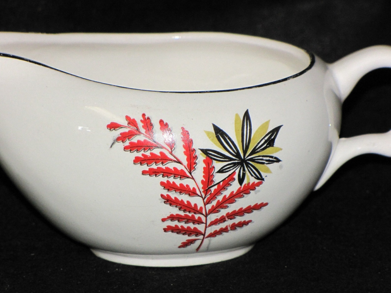 Vintage British Anchor England Pottery Red & Black Leaf Design Creamer