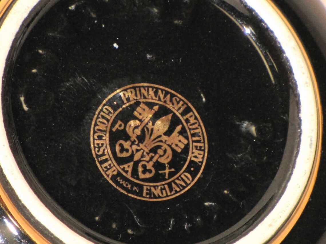 Vintage Prinknash England Pottery White Floral Black and Gold Etsy