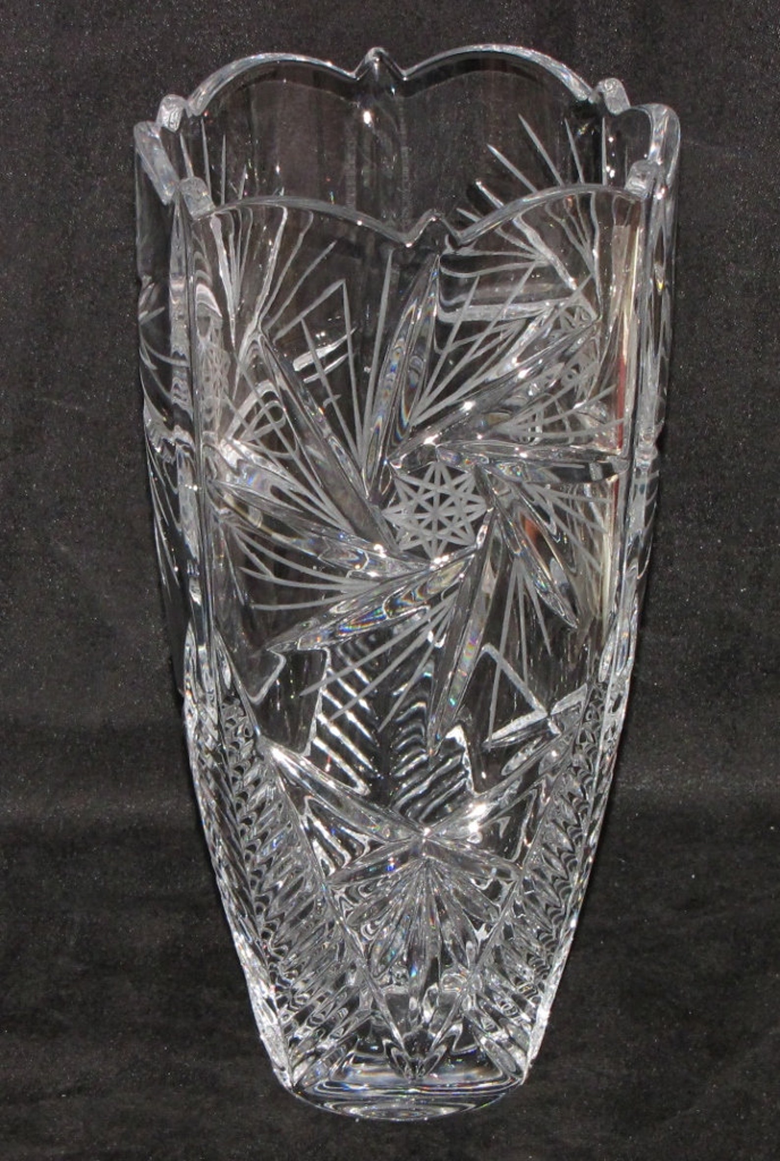 Vintage Bohemia Czech Lead Crystal Cut Etched Pinwheels Etsy