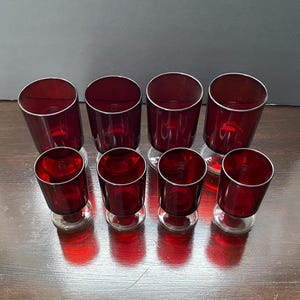 Vintage 1970's Set of (4) France Ruby Red Luminarc Cavalier Shot/Liqueur Glasses and (4) Cordial Glasses
