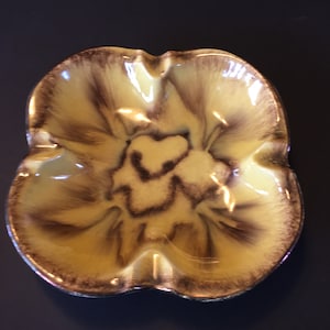 German Pottery Large Yellow and Browns Ashtray Trinket Dish Key Holder