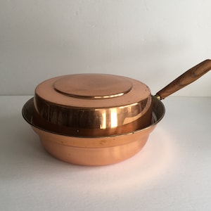 Vintage Copper Large Bowl with Lid, Handle and Burner