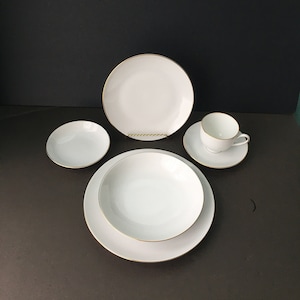 Edelstein Bavaria Germany Porcelain White with Gold Trim 6pc Place Setting