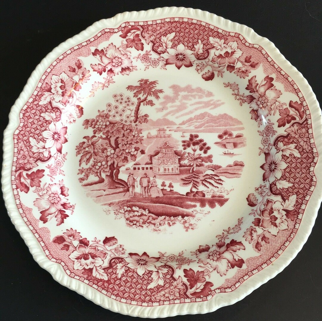 Vintage Seaforth Pink Red Transferware Woods Burslem England Etsy