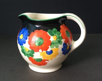 Vintage Crown Ducal Ware Pitcher, Hand-Painted Floral Art Deco
