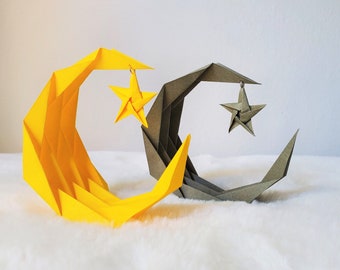 Set of 2 - Origami Crescent Moons and Stars