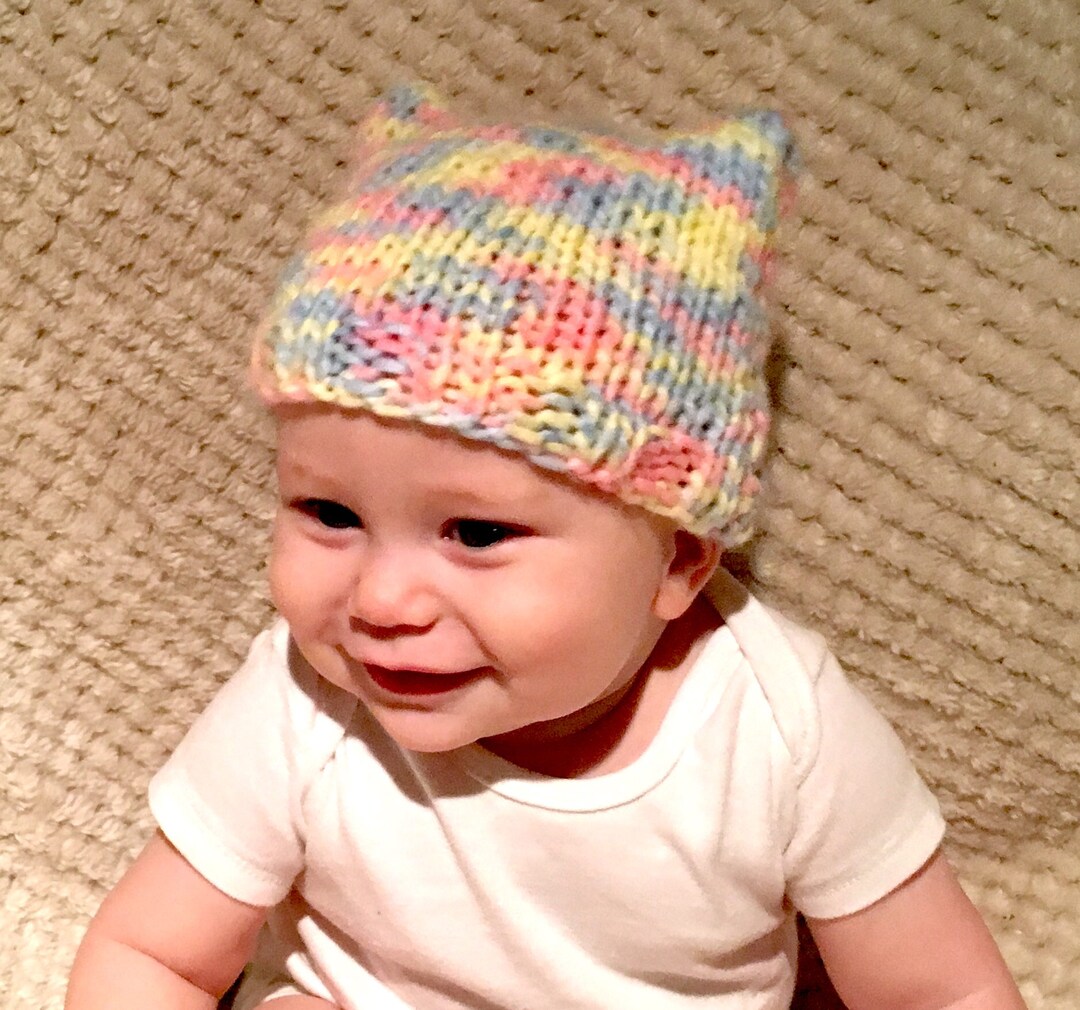 Multipastel Cat Ear Hat for Baby Etsy