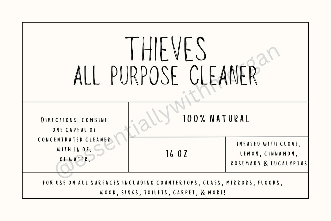 Thieves All Purpose Cleaner Label 16 Oz. & Recipe Card Etsy