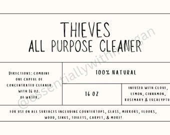 Thieves All Purpose Cleaner Label 16 oz. & recipe card