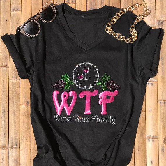 Women Rhinestone Tshirts Wine Time Finally Tshirt Stylish Etsy