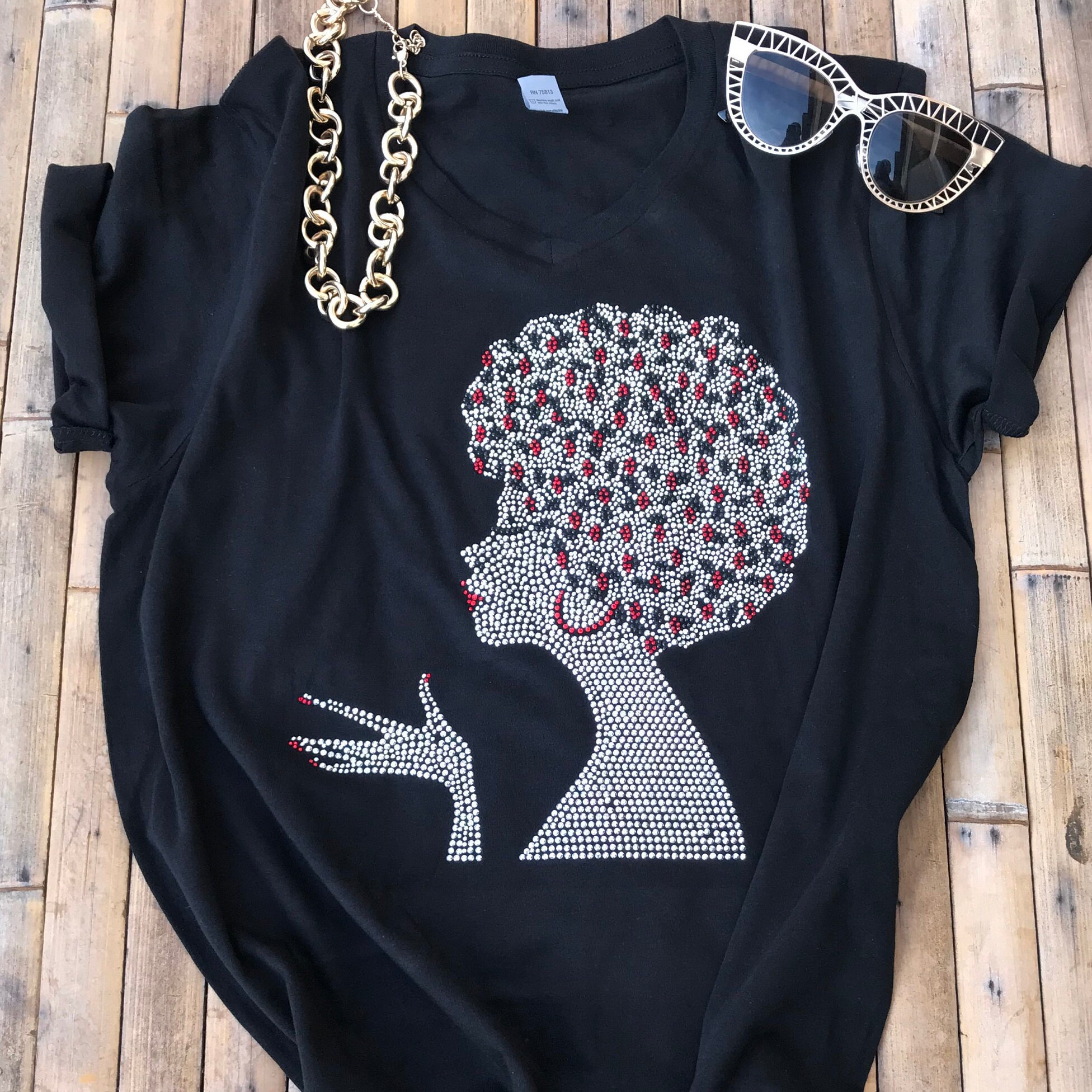 CLEARANCE SALE Women Rhinestone T-shirts Afro Woman Women - Etsy