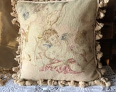 Beautiful Needlepoint Large Pillow with Feather Insert