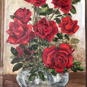Gorgeous Vintage Oil Painting- Red Roses