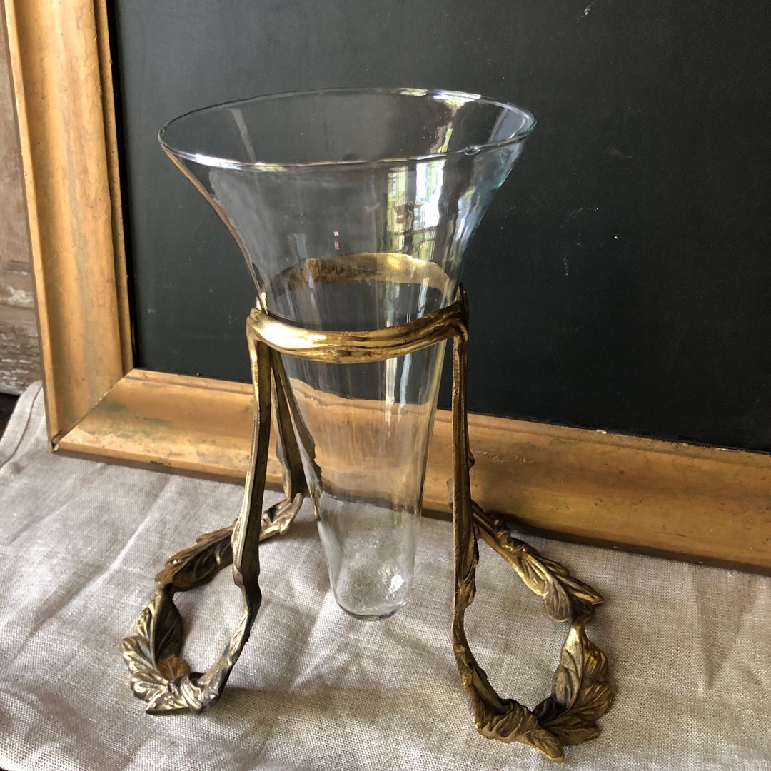 Stunning Vintage Brass and Glass Vase Etsy