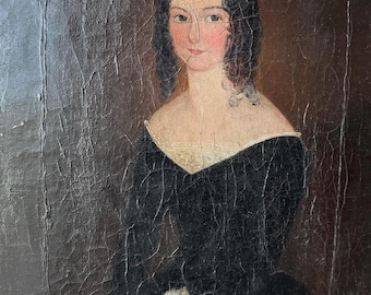 Antike Öl Portrait Dame etwa 1840-1860