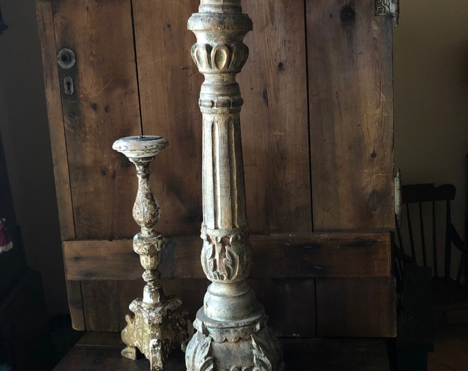 Antique Wood Candle Holder Tall Etsy