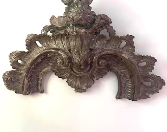 Antique Wood Pediment: Carved Silver Leaf Detail, French Decor