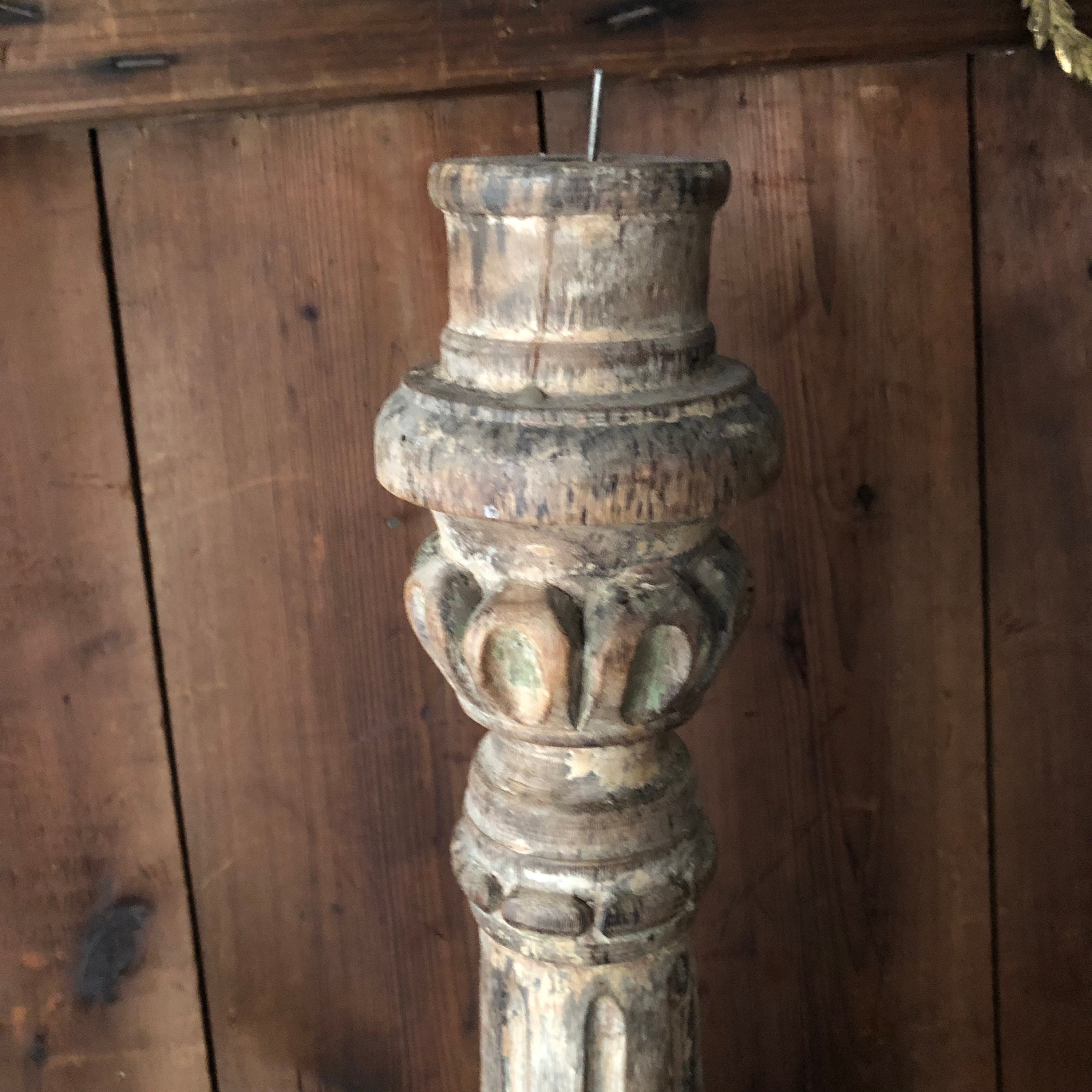 Antique Wood Candle Holder Tall Etsy