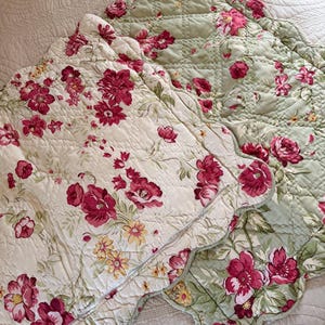 Reversible Pottery Barn Quilted Standard Pillow Covers – Floral Mint & Ivory Cottage Style
