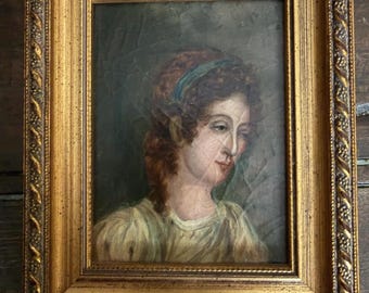 Portrait à l'huile antique de dame victorienne
