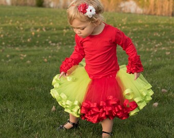 Red and apple green tutu, baby first Christmas outfit, baby girl Christmas clothes, toddler girl Christmas dress, Christmas baby outfit T27A