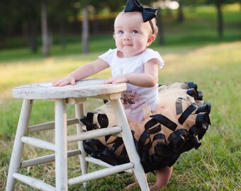 Black Gold Tutu Baby Girl, Baby Flower Girl Tutu for One Year Old, Black Skirt for Girls Black and Gold Dress for Kids, NB - Size 12 T35A