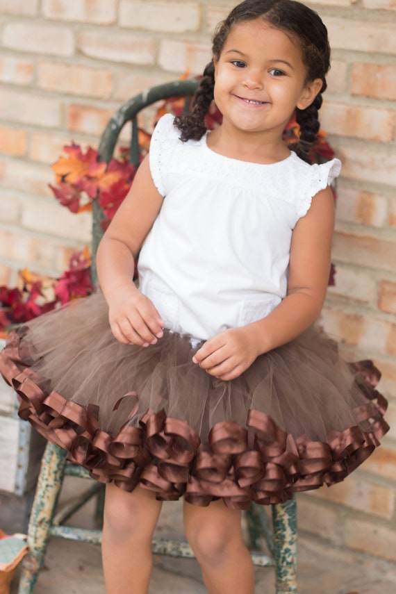 Brown Tutu with Ribbon Skirt, Cowgirl Tutu for Toddler Tulle Dress for Toddler, Girls Brown Dress up clothes for Kids , NB - Size 12 TWBN Il_570xn