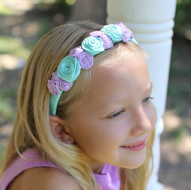 Aqua and Lavender Floral Headband mermaid headband girls Etsy