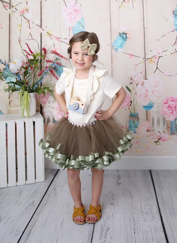 Old Willow Green Tutu Skirt for Girls, Baby First Birthday Woodland 1st Birthday Girl Boho, Toddler Birthday Outfit, Newborn - Size 12 TWOW Il_570xn