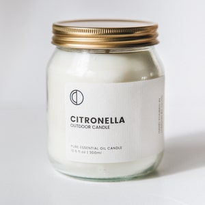 Citronella Candle Outdoors 300ml | OCTŌ Essential Oil Scented Jar Candle 10.5oz - 60 Hours Long Burning 100% Natural Soy Wax