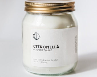 Citronella Candle Outdoors 300ml | OCTŌ Essential Oil Scented Jar Candle 10.5oz - 60 Hours Long Burning 100% Natural Soy Wax