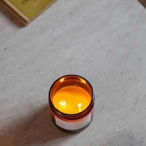 Hygge Cinnamon, Clove, Nutmeg, Orange, Ginger essential oil candle. soy wax candle in amber jar image 7