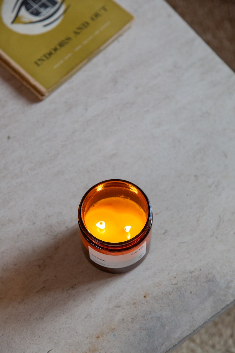 Hygge Cinnamon, Clove, Nutmeg, Orange, Ginger essential oil candle. soy wax candle in amber jar image 7