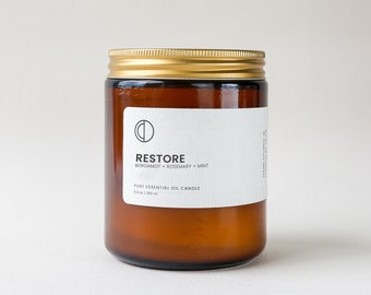OCTŌ Restore Bergamot + Rosemary + Spearmint + Lemon | Scented Candle. Made with Essential Oils and Soy Wax.