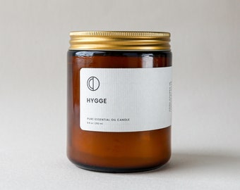 Hygge - Cinnamon, Clove, Nutmeg, Orange, Ginger essential oil candle. soy wax candle in amber jar