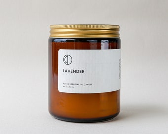 Lavender Essential Oil Candle (Amber apothecary jar) Soy wax candle