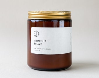 Midnight Breeze candle - Vetiver + Patchouli + Rose Geranium - Naturally Scented Candle with essential oils. Soy Wax Candle