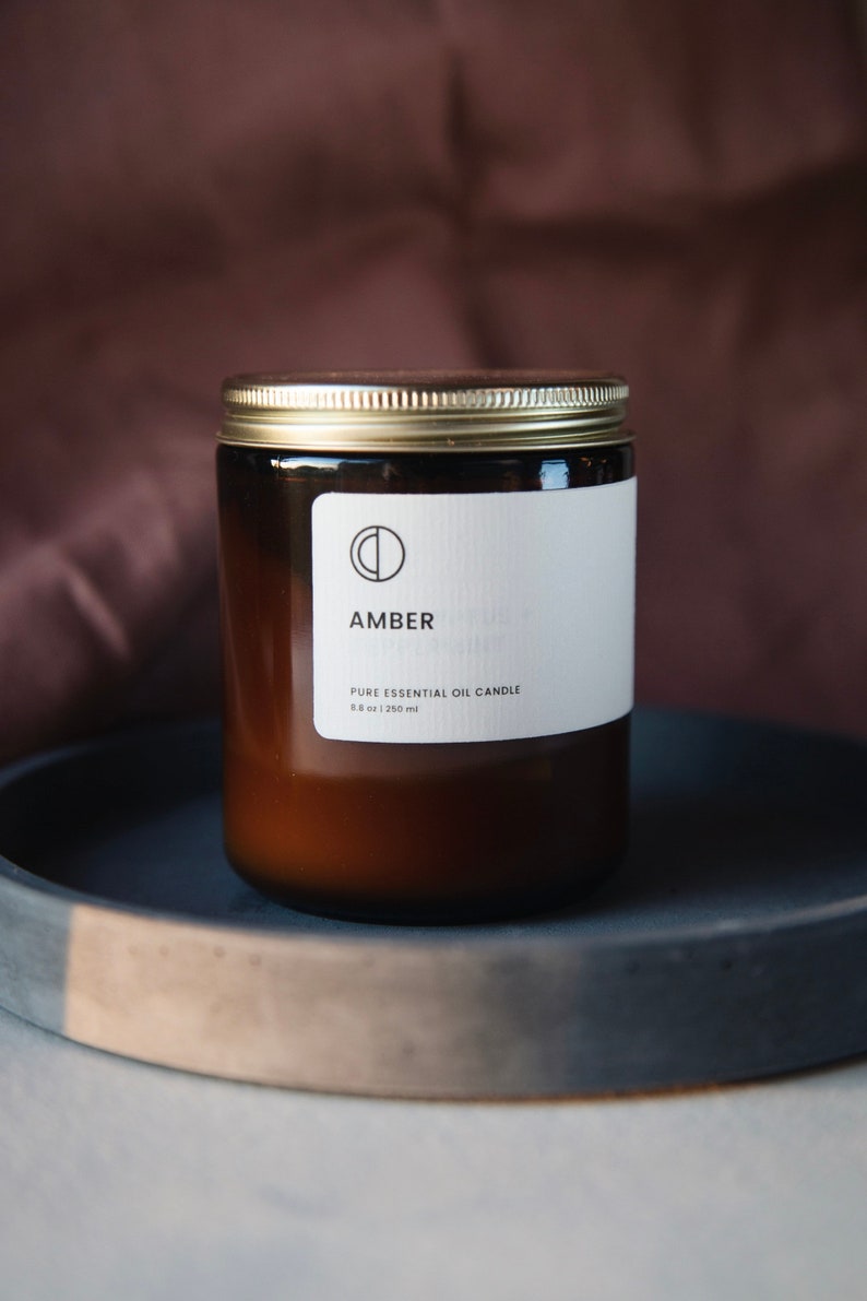 Amber Luxury Scented Natural Soy Wax Candle In Amber Glass Jar with Lid image 3