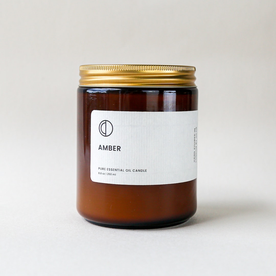 Amber - Luxury Scented Natural Soy Wax Candle in Amber Glass Jar With ...