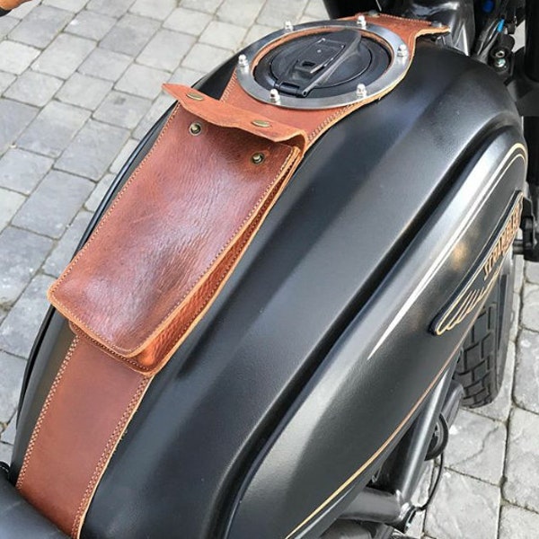 Ducati Scrambler 400 / 800 Genuine Cow Leather Strap "Oxide Brown" for Fuel Tank - FREE SHIPPING