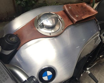 BMW Nine T 1200 Correa de cuero de vaca genuina "Oxide Brown" for the fuel tank de combustible Cafe Racer Style