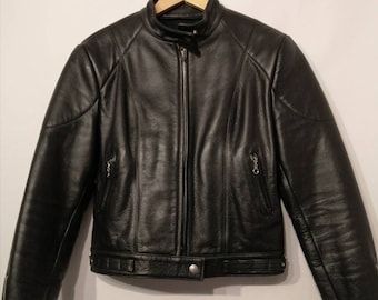Helston's Custom style motorcycle jacket 100% cowhide black leather women's size Medium