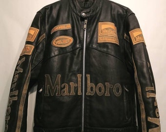 SECOND HAND Men's 90s Marlboro Edition Greased Effect Cowhide Jacket Size Medium