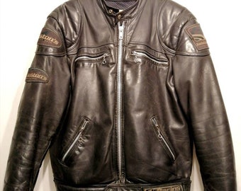 Second Hand Vintage Men's Helston's Biker Racing Cafe Racer Leather Jacket Made in France Size XL/XXL