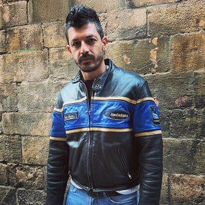 Veste en cuir Helston's originale vintage années 90 style mano "Cafe Racer" taille L classique pour homme