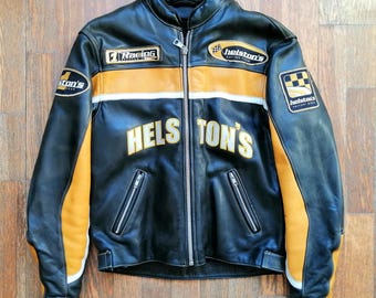 Second-hand vintage 90s Helston's Racing Leather Jacket made in France Medium size Men's