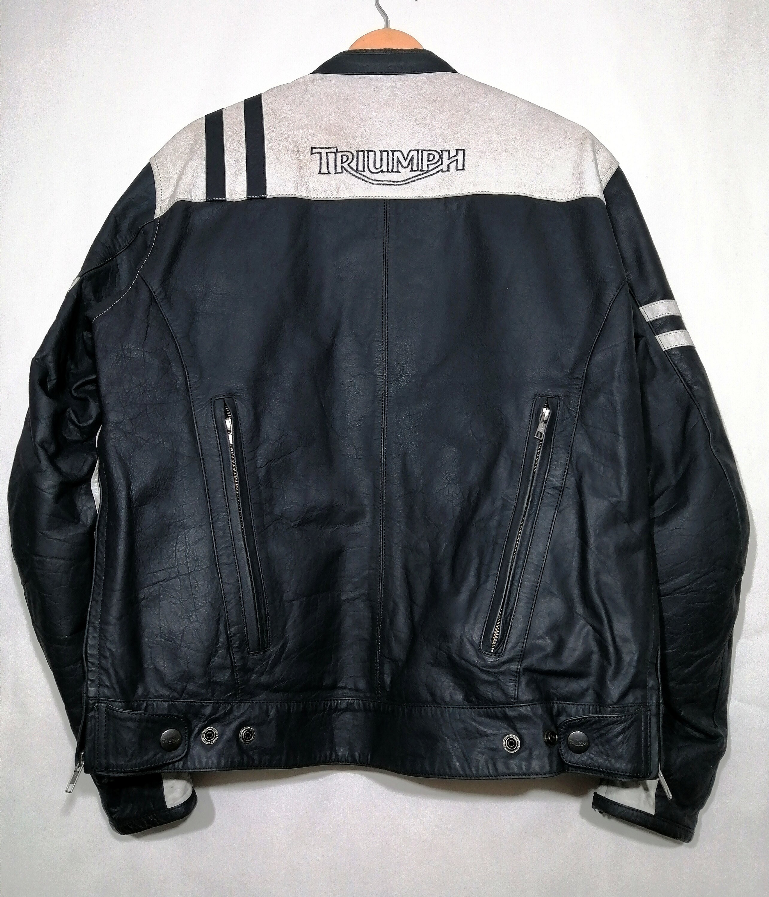 Triumph、ビンテージ加工のジャケット 　サイズ　L Chaqueta De Cuero Genuina Triumph De SEGUNDA MANO Azul Oscuro Tall